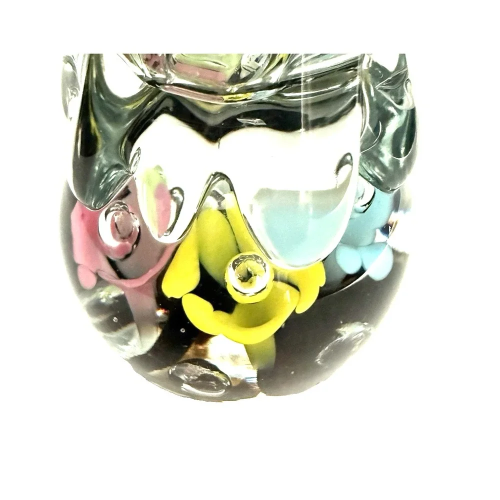 Vintage MCM St Clair Art Glass Bud Vase Pastel Flowers Handblown with Bubbles